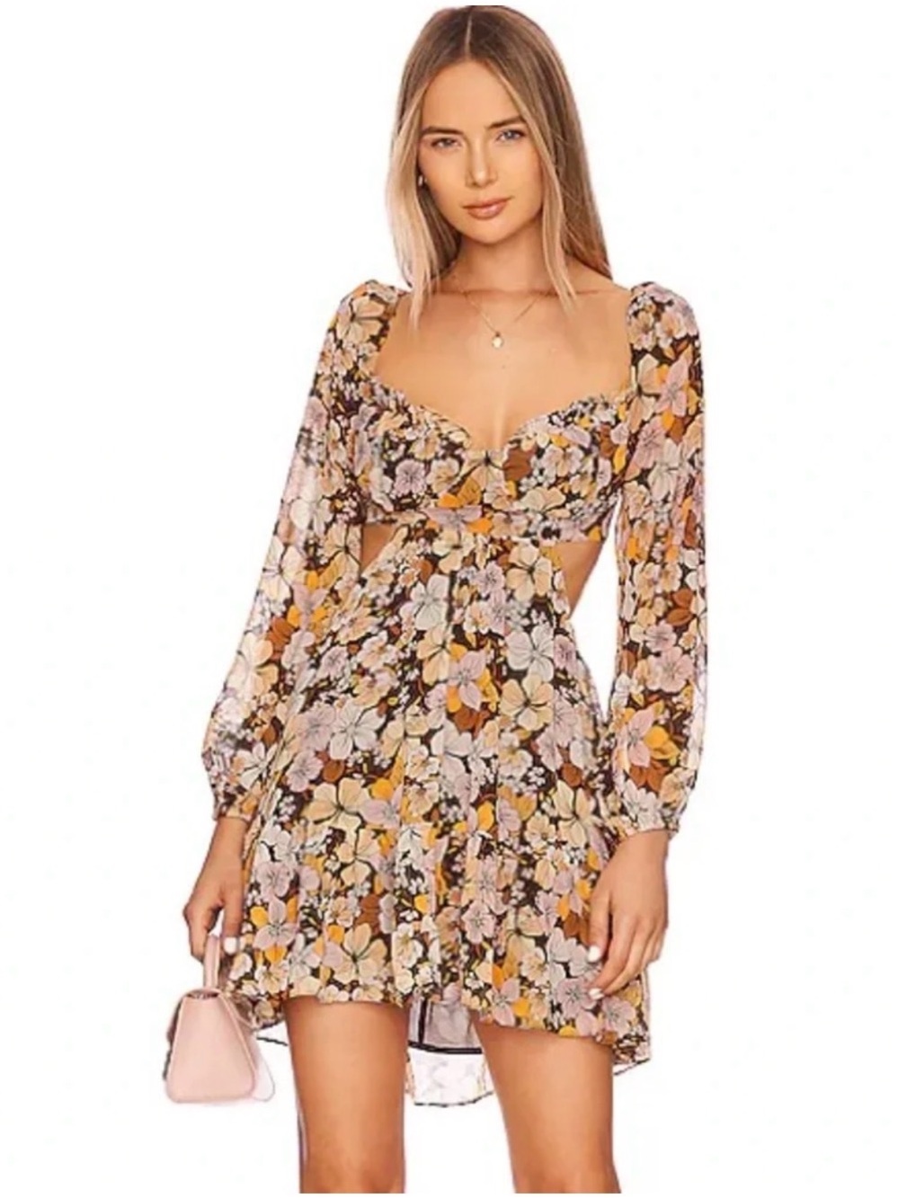 ASTR Teyla Floral Cutout Long Sleeve Mini Dress